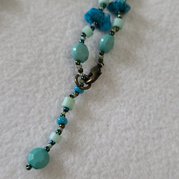 Dragonfly Artisan Necklace Hand Crafted Beaded Turquoise Stones Crystals 16.5" - Picture 11 of 14